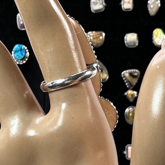 💕 Dendritic agate and Chalcedony, double gemstone ring silver plated size 8 - Picture 3 of 4